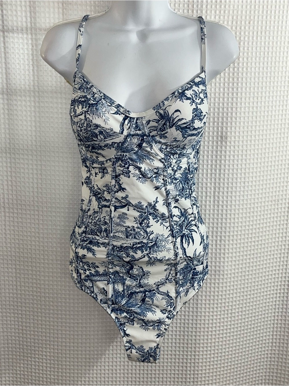 Blue and White Toile One-Piece Swimsuit size XXL